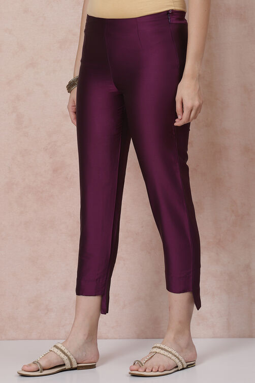 Purple Poly Cotton Slim Pants image number 0